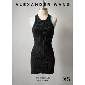Alexander Wang Charcoal Gray Fatigue Ribbed Knit Racerback Bodycon Dress Size XS